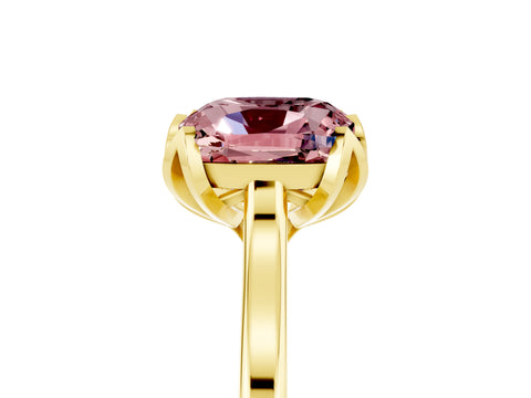 Yellow gold Cushion Cut Morganite Solitaire Ring with Flower Prong Setting and Classic Band_17
