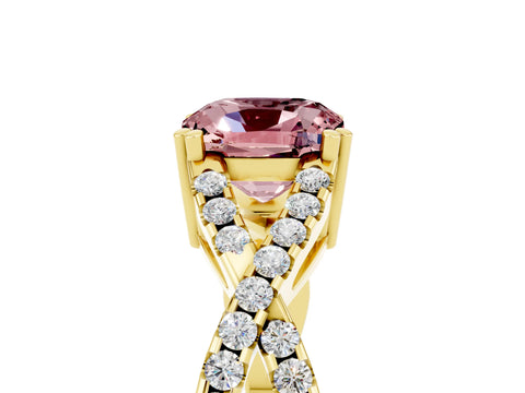 Yellow gold Cushion Cut Morganite Solitaire Ring with Four-Prong Setting and Twisted Pavé Band_5