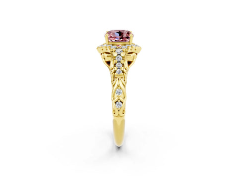 Yellow gold Cushion Cut Morganite Solitaire Ring with Hidden Halo and Pavé Band_14