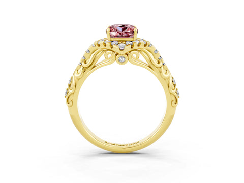 Yellow gold Cushion Cut Morganite Solitaire Ring with Hidden Halo and Pavé Band_15