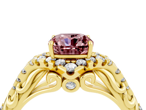 Yellow gold Cushion Cut Morganite Solitaire Ring with Hidden Halo and Pavé Band_16