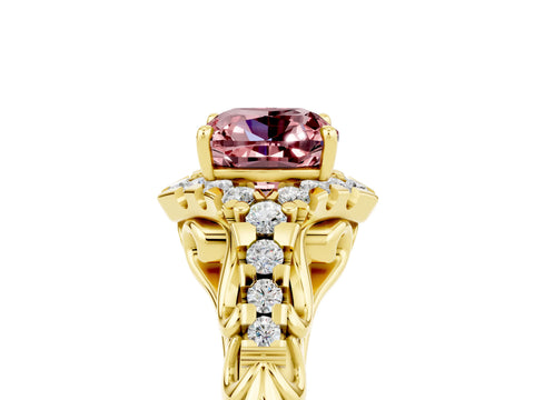 Yellow gold Cushion Cut Morganite Solitaire Ring with Hidden Halo and Pavé Band_17