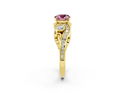 Yellow gold Cushion Cut Morganite Solitaire Ring with Milgrain Pavé Band and Four-Prong Setting_26