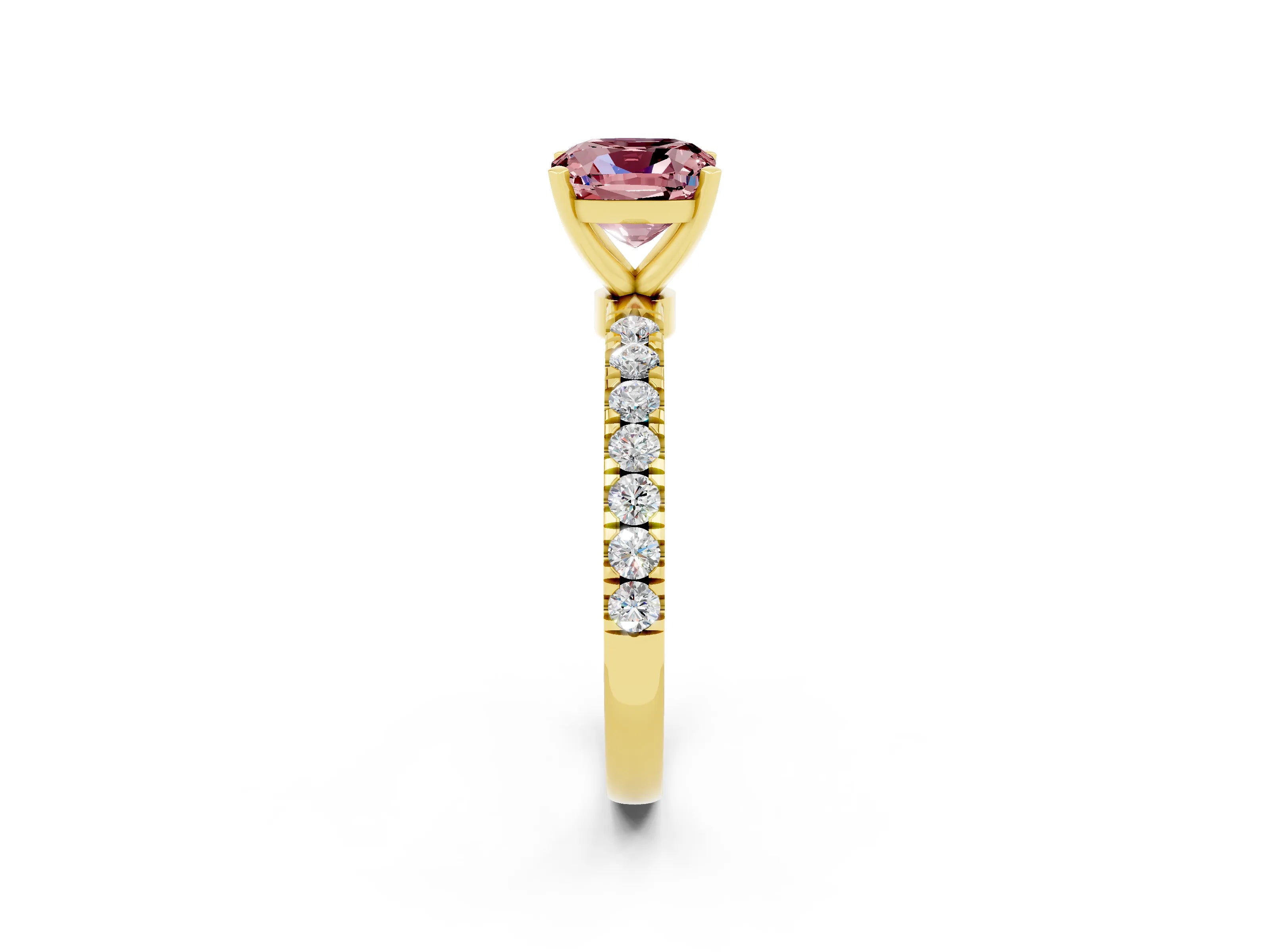 Yellow gold Cushion Cut Morganite Solitaire Ring with Pavé Accents and Four-Prong Setting_2
