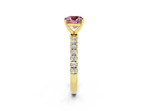 Yellow gold Cushion Cut Morganite Solitaire Ring with Pavé Accents and Four-Prong Setting_2