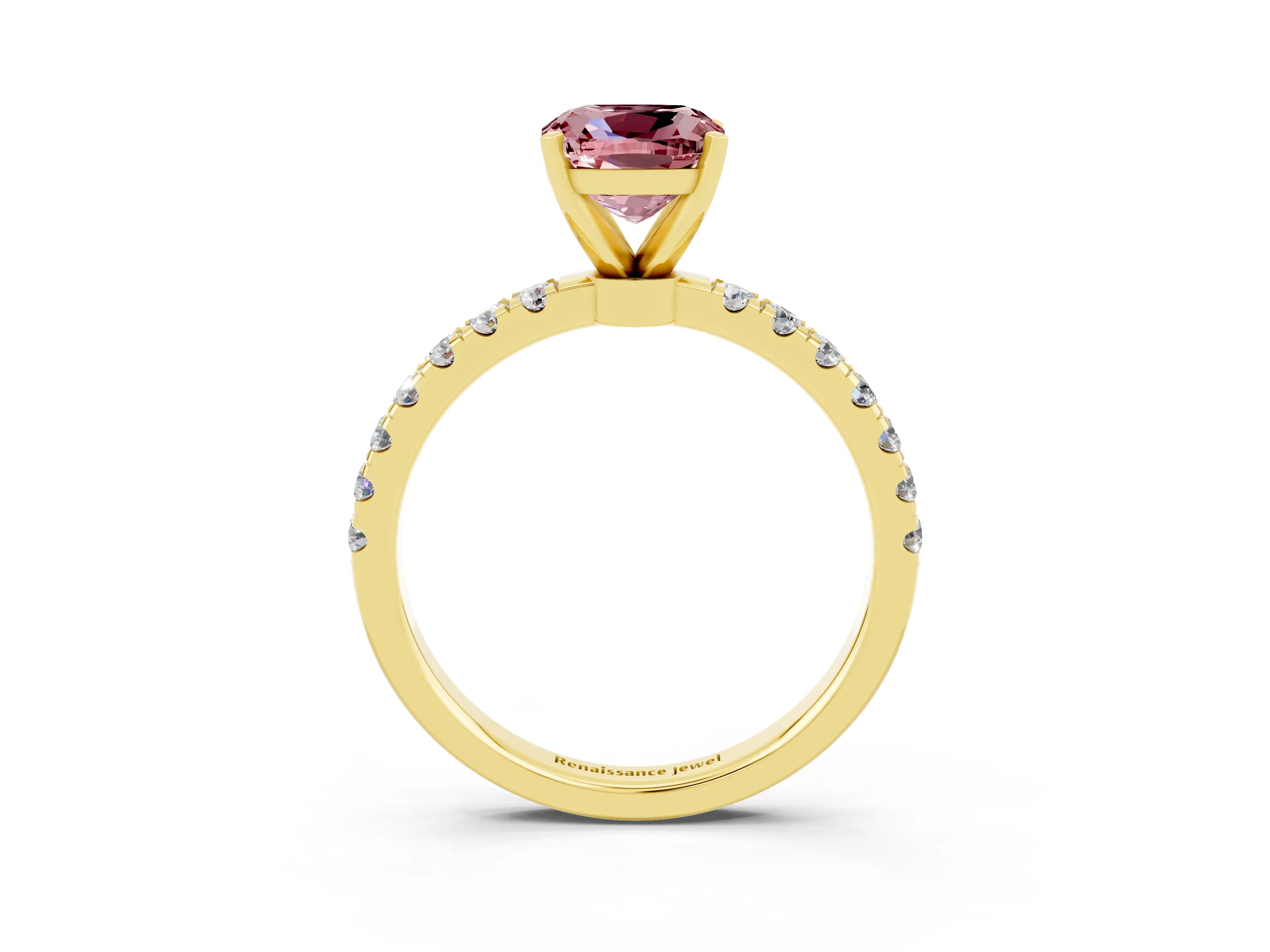 Yellow gold Cushion Cut Morganite Solitaire Ring with Pavé Accents and Four-Prong Setting_3