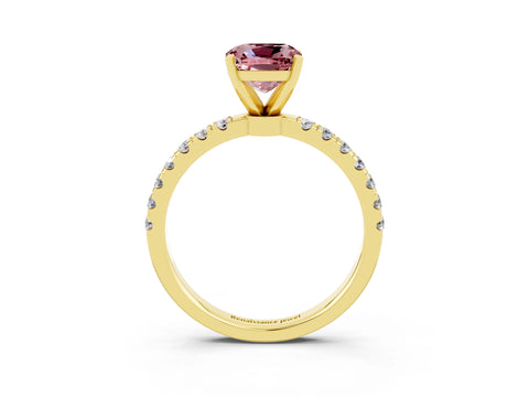 Yellow gold Cushion Cut Morganite Solitaire Ring with Pavé Accents and Four-Prong Setting_3
