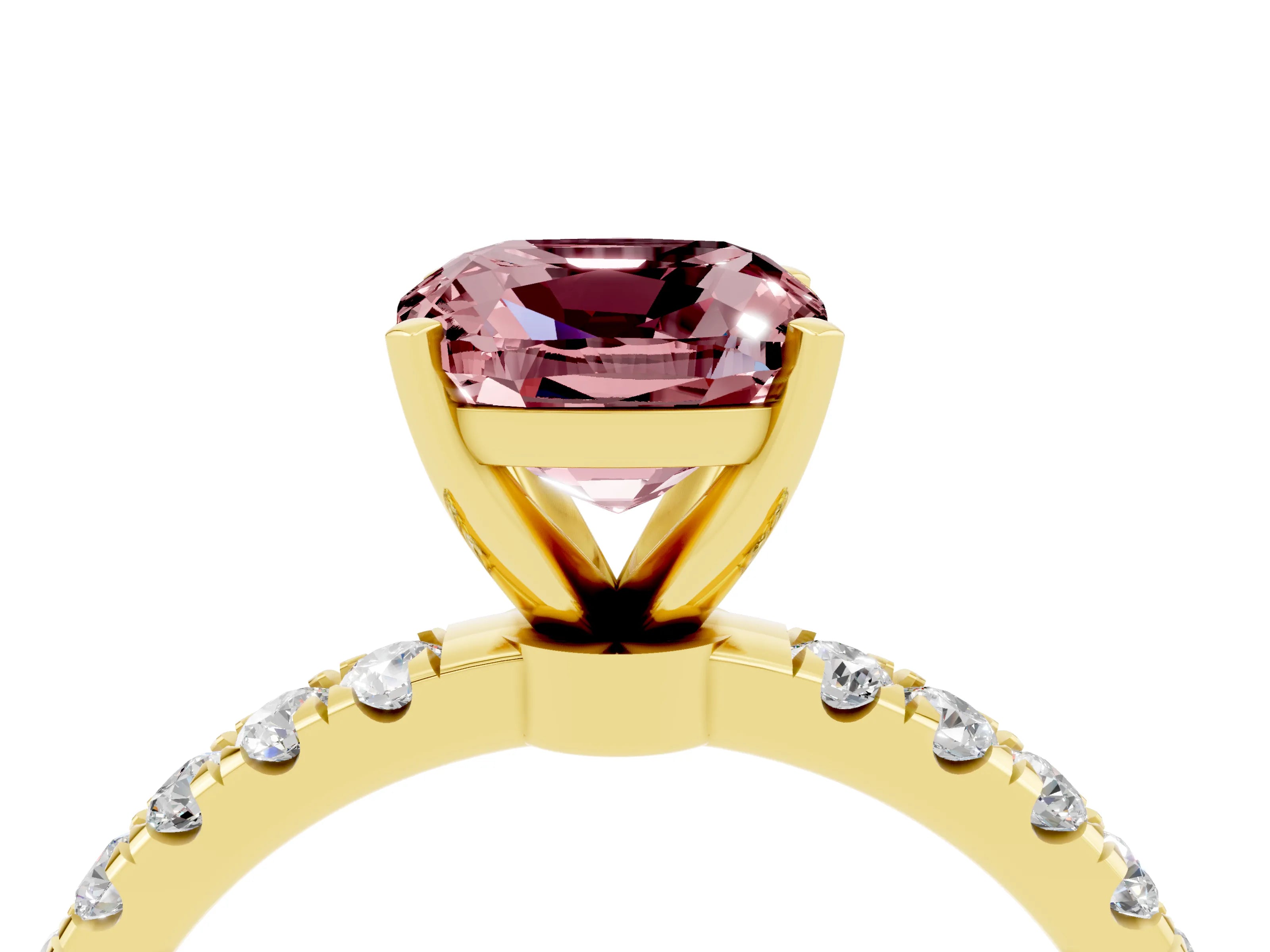 Yellow gold Cushion Cut Morganite Solitaire Ring with Pavé Accents and Four-Prong Setting_4
