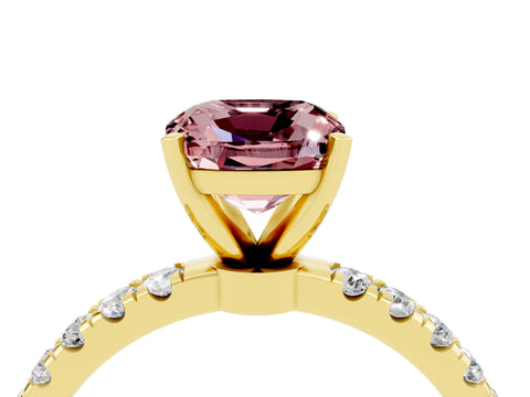 Yellow gold Cushion Cut Morganite Solitaire Ring with Pavé Accents and Four-Prong Setting_4