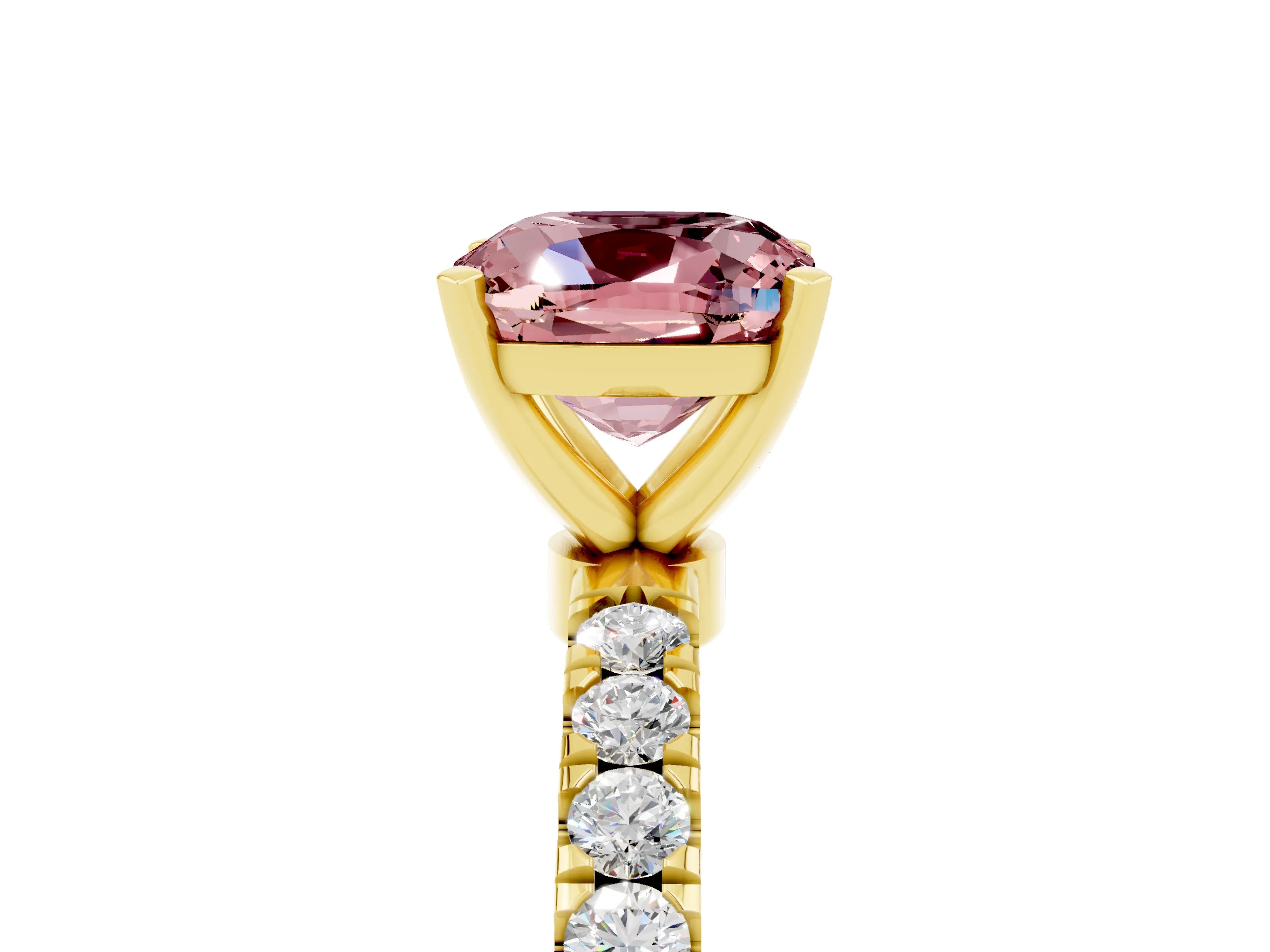 Yellow gold Cushion Cut Morganite Solitaire Ring with Pavé Accents and Four-Prong Setting_5