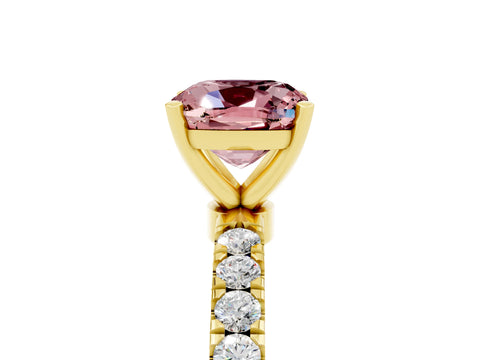 Yellow gold Cushion Cut Morganite Solitaire Ring with Pavé Accents and Four-Prong Setting_5