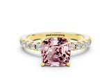Yellow gold Cushion Cut Morganite Solitaire Ring with Pavé Band and Four-Prong Setting_24