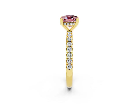 Yellow gold Cushion Cut Morganite Solitaire Ring with Pavé Band and Four-Prong Setting_26