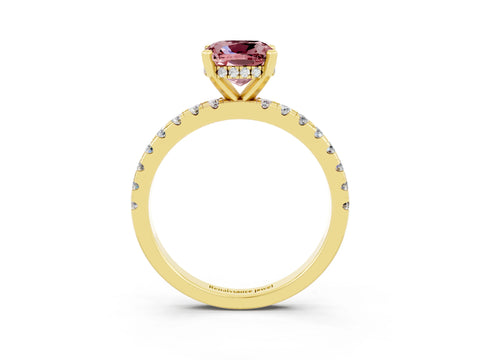 Yellow gold Cushion Cut Morganite Solitaire Ring with Pavé Band and Four-Prong Setting_27