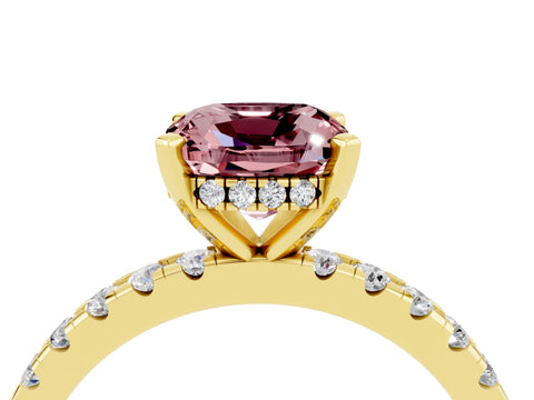 Yellow gold Cushion Cut Morganite Solitaire Ring with Pavé Band and Four-Prong Setting_28