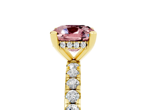 Yellow gold Cushion Cut Morganite Solitaire Ring with Pavé Band and Four-Prong Setting_29