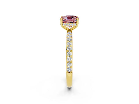 Yellow gold Cushion Cut Morganite Solitaire Ring with Pavé Band and Hidden Halo_14