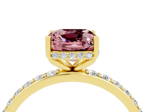 Yellow gold Cushion Cut Morganite Solitaire Ring with Pavé Band and Hidden Halo_16