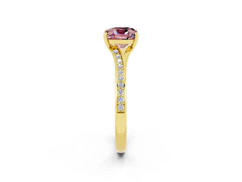 Yellow gold Cushion Cut Morganite Solitaire Ring with Pavé Band and Prong Setting_2