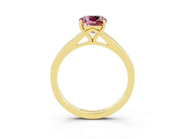 Yellow gold Cushion Cut Morganite Solitaire Ring with Pavé Band and Prong Setting