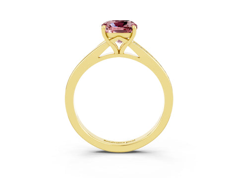 Yellow gold Cushion Cut Morganite Solitaire Ring with Pavé Band and Prong Setting_3
