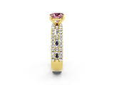 Yellow gold Cushion Cut Morganite Solitaire Ring with Pavé and Channel Set Band_2