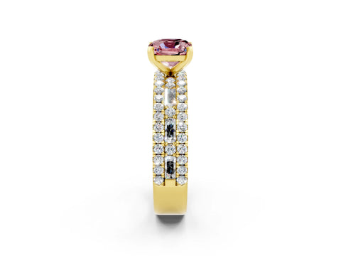 Yellow gold Cushion Cut Morganite Solitaire Ring with Pavé and Channel Set Band_2