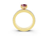 Yellow gold Cushion Cut Morganite Solitaire Ring with Pavé and Channel Set Band_3