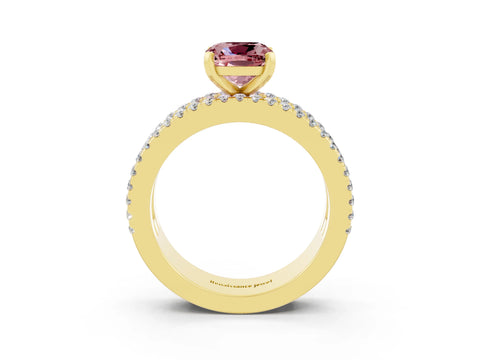 Yellow gold Cushion Cut Morganite Solitaire Ring with Pavé and Channel Set Band_3