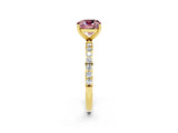 Yellow gold Cushion Cut Morganite Solitaire Ring with Pave Band and Four Prong Setting_26