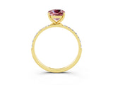 Yellow gold Cushion Cut Morganite Solitaire Ring with Pave Band and Four Prong Setting_27