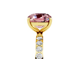 Yellow gold Cushion Cut Morganite Solitaire Ring with Pave Band and Four Prong Setting_29