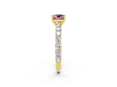 Yellow gold Cushion Cut Morganite Solitaire Ring with Shared Prong Pavé Band and Four-Prong Setting_2