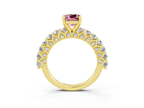 Yellow gold Cushion Cut Morganite Solitaire Ring with Shared Prong Pavé Band and Four-Prong Setting_3