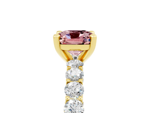 Yellow gold Cushion Cut Morganite Solitaire Ring with Shared Prong Pavé Band and Four-Prong Setting_5
