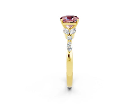 Yellow gold Cushion Cut Morganite Solitaire Ring with Side Stones and Four-Prong Setting_14