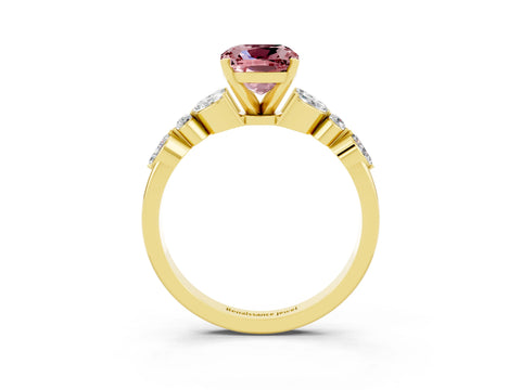 Yellow gold Cushion Cut Morganite Solitaire Ring with Side Stones and Four-Prong Setting_15
