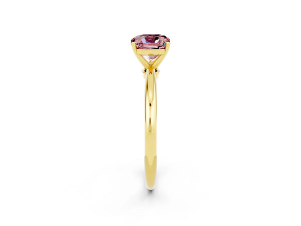 Yellow gold Cushion Cut Morganite Solitaire Ring with Six-Prong Setting and Classic Band