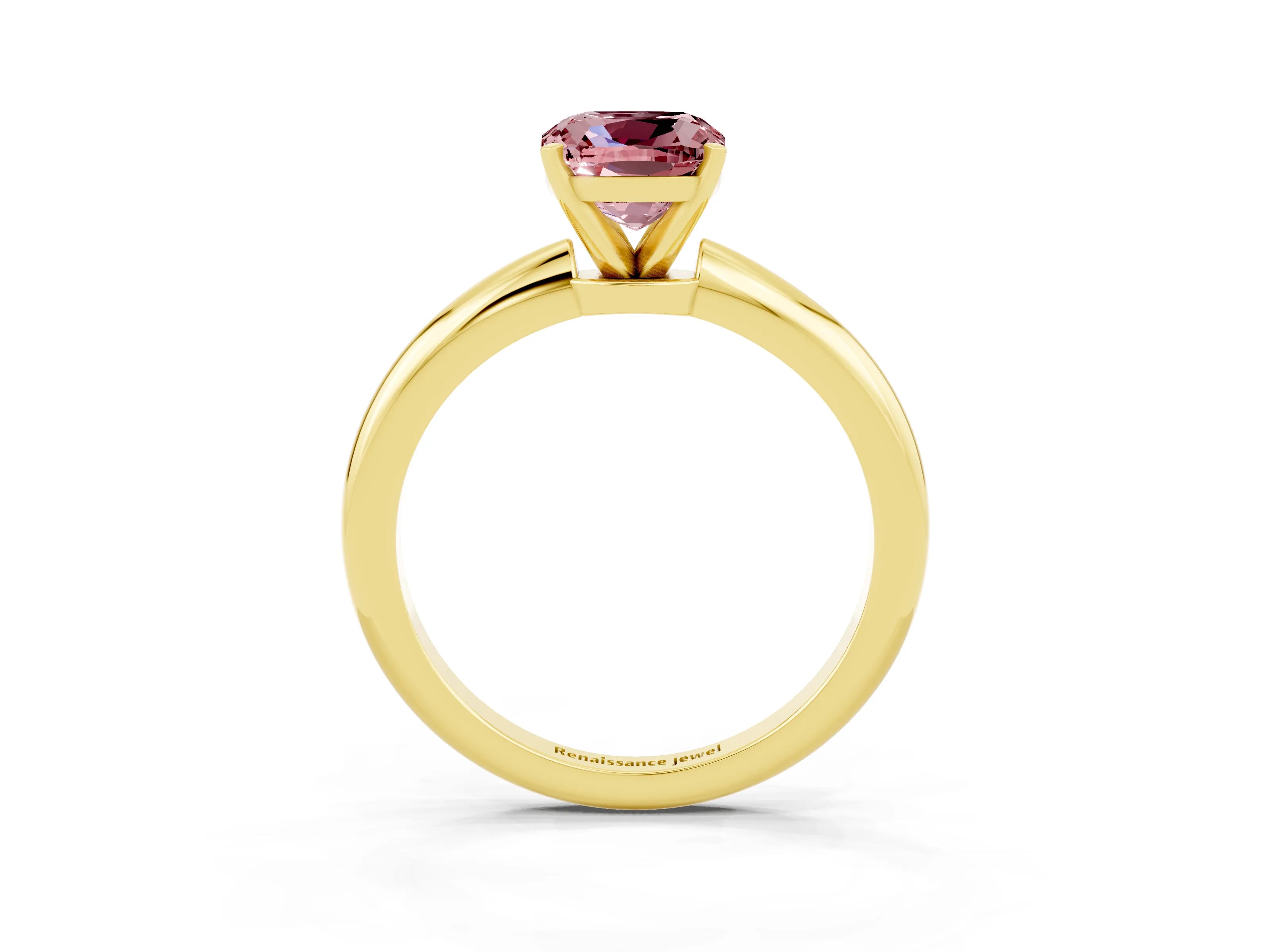 Yellow gold Cushion Cut Morganite Solitaire Ring with Six-Prong Setting and Classic Band_3