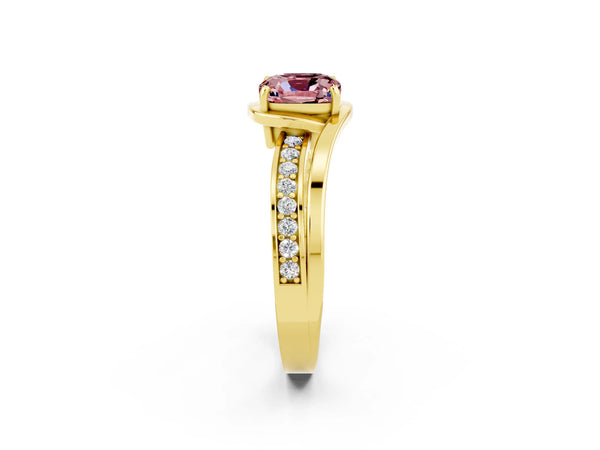 Yellow gold Cushion Cut Morganite Solitaire Ring with Split Shank and Prong Setting