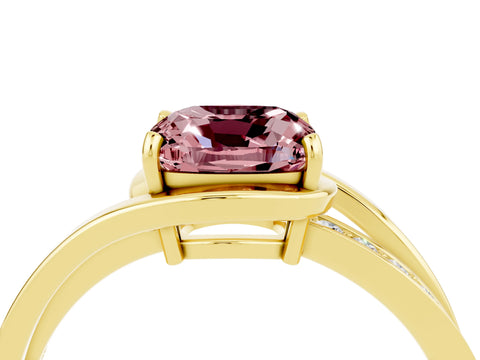 Yellow gold Cushion Cut Morganite Solitaire Ring with Split Shank and Prong Setting_4