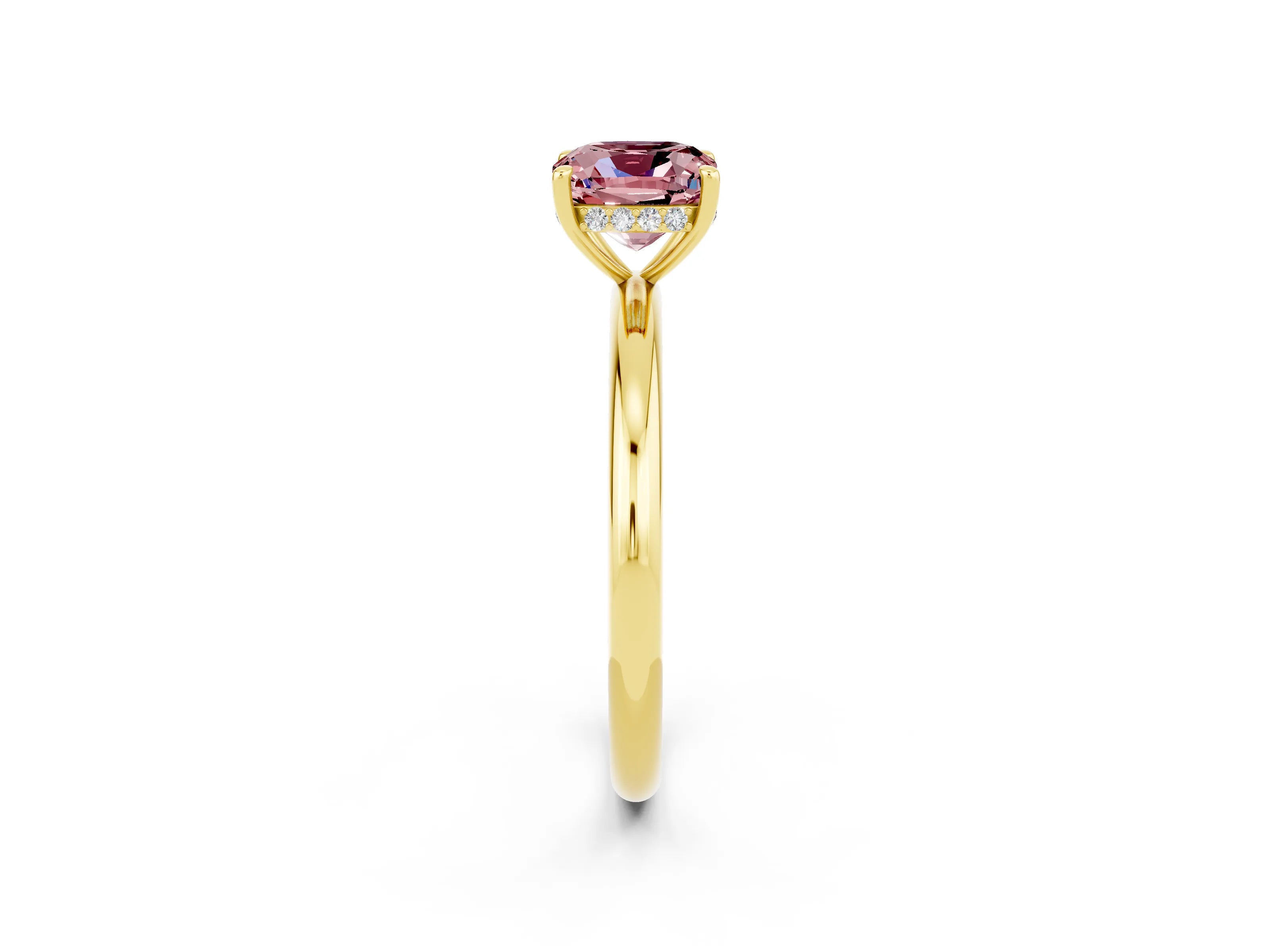 Yellow gold Cushion Cut Morganite Solitaire Ring with Thin Band and Four-Prong Setting_2