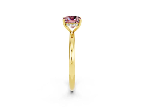 Yellow gold Cushion Cut Morganite Solitaire Ring with Thin Band and Four-Prong Setting_2