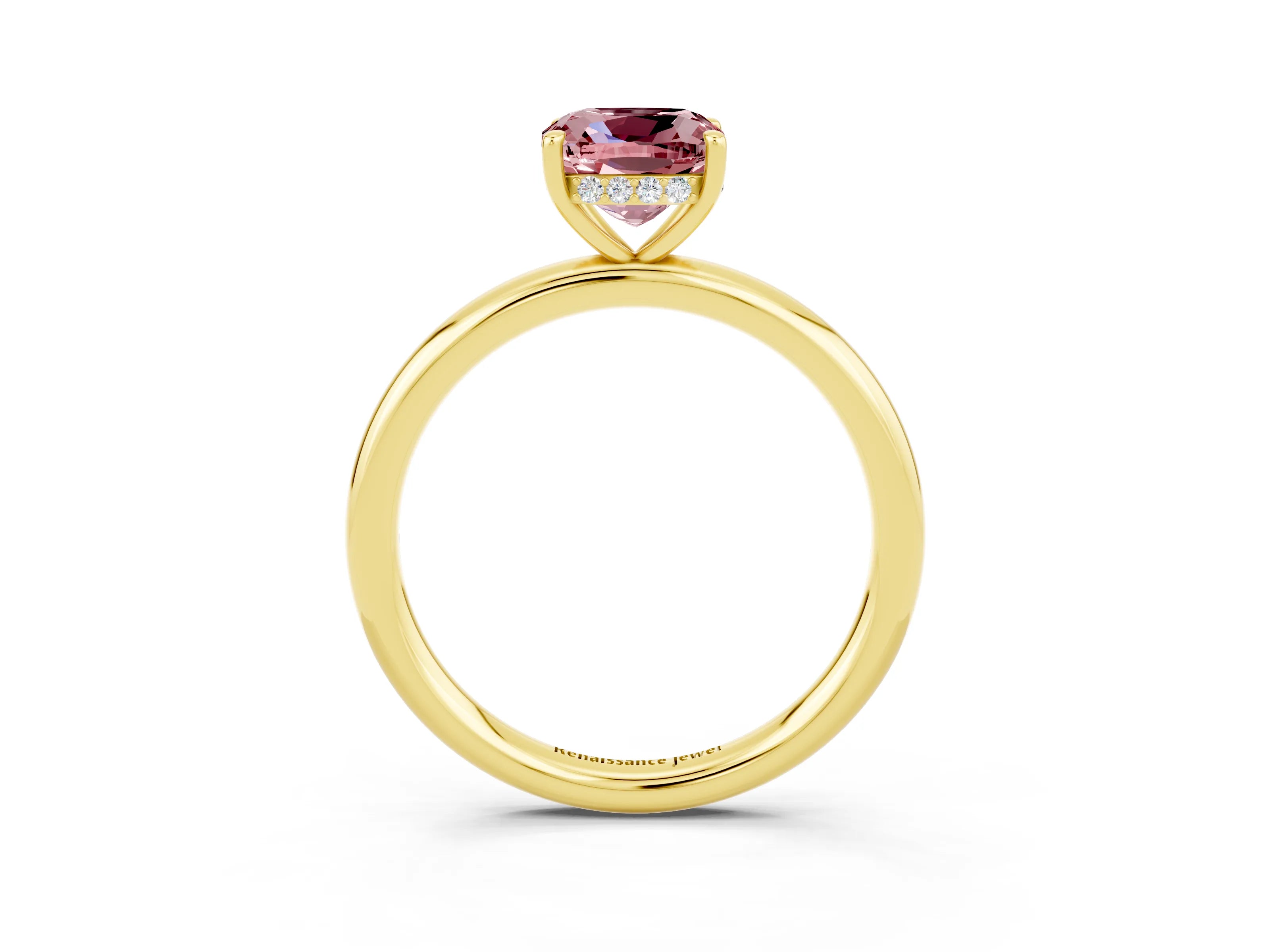 Yellow gold Cushion Cut Morganite Solitaire Ring with Thin Band and Four-Prong Setting_3