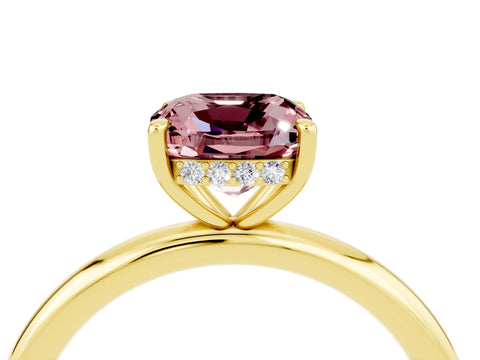 Yellow gold Cushion Cut Morganite Solitaire Ring with Thin Band and Four-Prong Setting_4