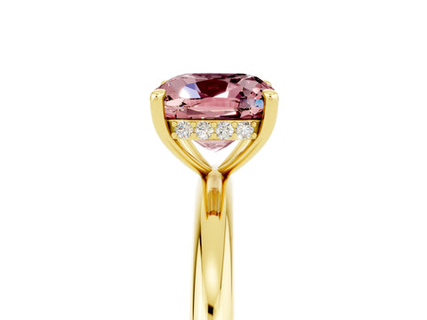 Yellow gold Cushion Cut Morganite Solitaire Ring with Thin Band and Four-Prong Setting_5