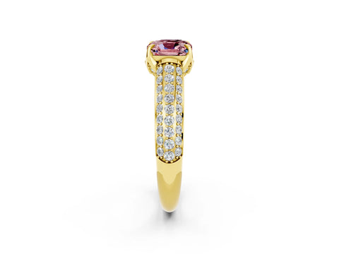 Yellow gold Cushion Cut Morganite Solitaire Ring with Three-Row Pavé Band and Four-Prong Setting_14