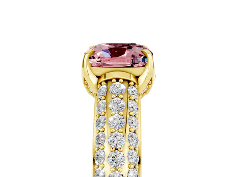 Yellow gold Cushion Cut Morganite Solitaire Ring with Three-Row Pavé Band and Four-Prong Setting_17