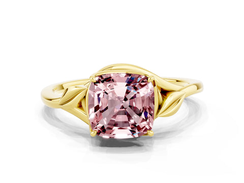 Yellow gold Cushion Cut Morganite Solitaire Ring with Twist Band and Four-Prong Setting_24