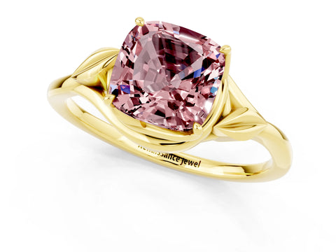 Yellow gold Cushion Cut Morganite Solitaire Ring with Twist Band and Four-Prong Setting_25